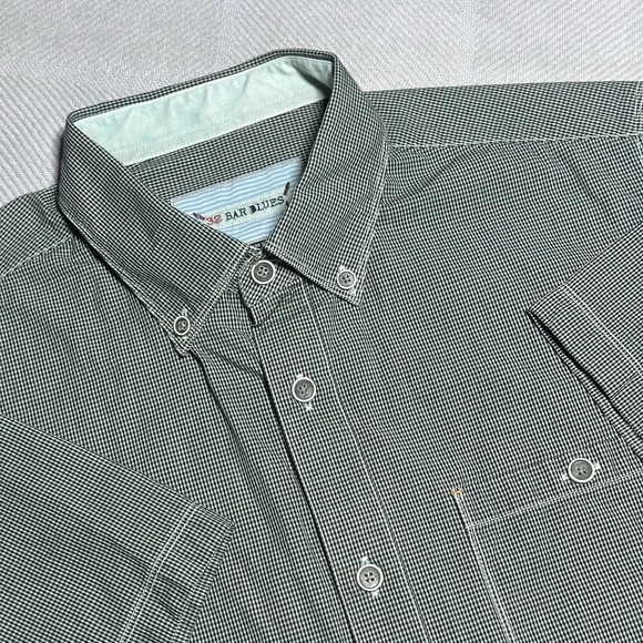 Other - 32‎ Bar Blues Green Micro Houndstooth Short Sleeve Button Down Shirt Size Medium